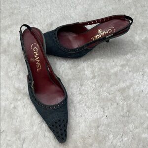 CHANEL Women's vintage denim Slingback Heels